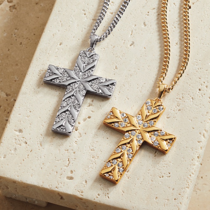 Men's Crystal Cross Pendant, , large