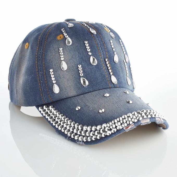 Denim and Rhinestone Baseball Cap, , large