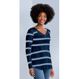 Double V-Neck Top, Blue Stripe, large