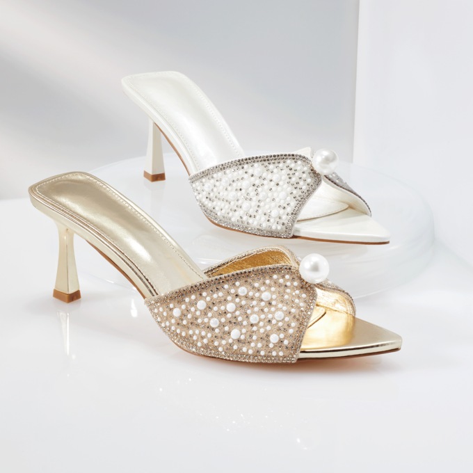 Faux-Pearl Embellished Slide, , large