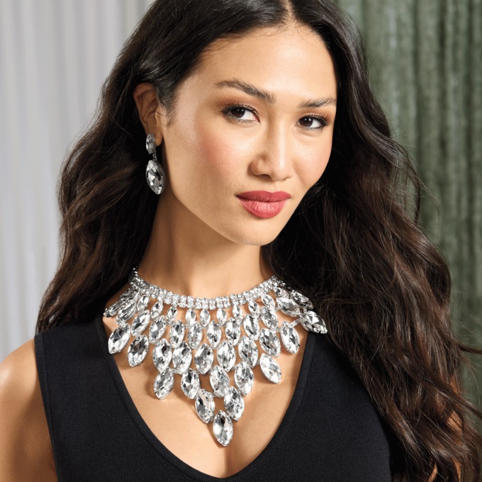 Crystal Marquis Bib Necklace & Earring Set, , large