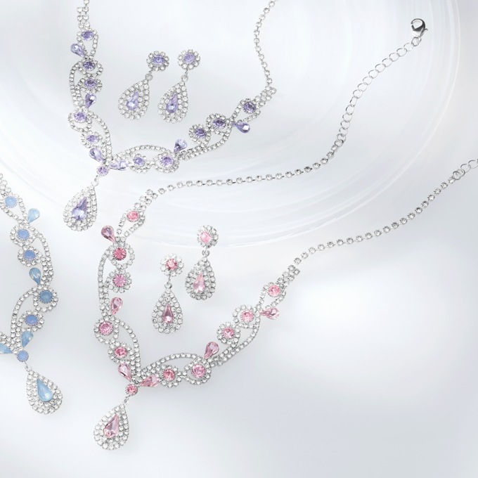 Crystal Pear-Drop Necklace & Earring Set, , large