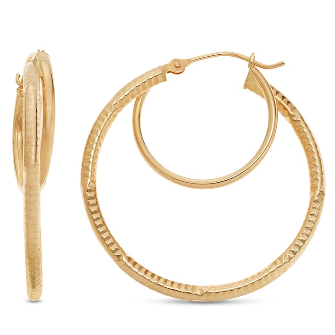 10K Gold Round Double Hoops, , large