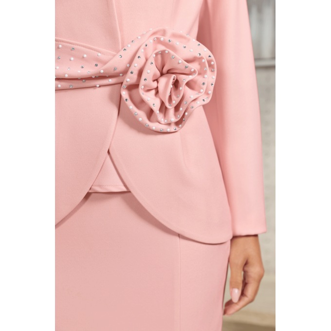 Orelia 3-Piece Embellished Skirt Suit for Women with Cami and Rhinestone Rosette, , large