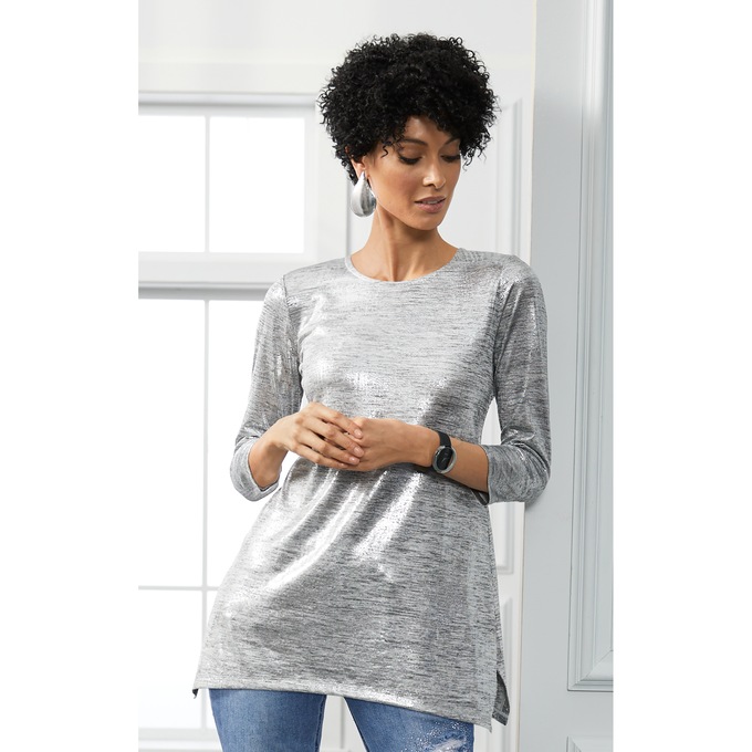 Skylar Shine Metallic Jersey Tunic with Scoopneck, , large