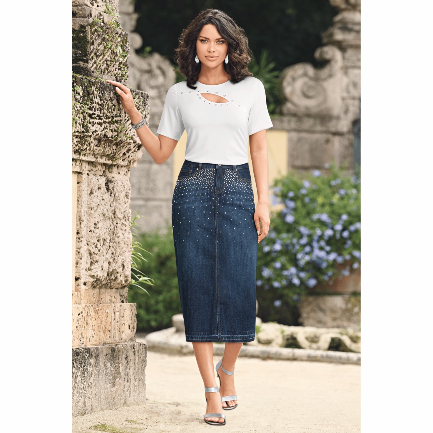 Stella Studded Denim Skirt | Midnight Velvet