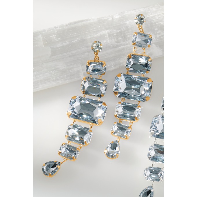 Crystal Emerald Drop Earrings, Goldtone, large