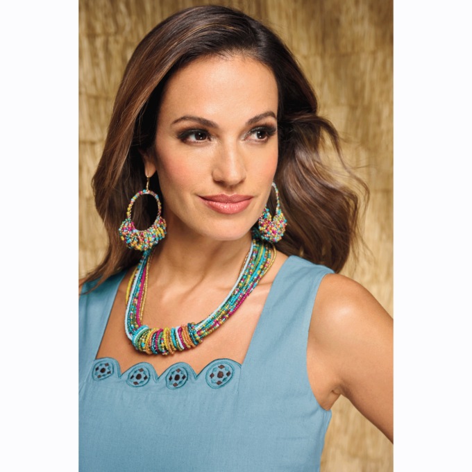 Vibrant Multi-Strand Bead Necklace & Earring Set, Multi, large