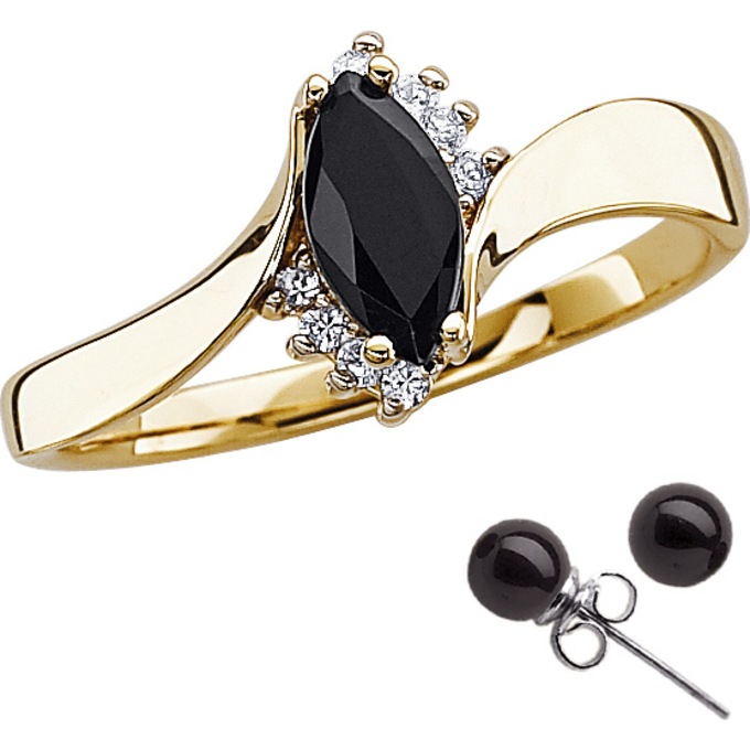 Black Onyx and Cubic Zirconia Ring with Earrings, , large
