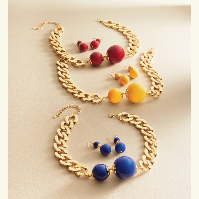 Ball/Link Goldtone Necklace & Earring Set, , large