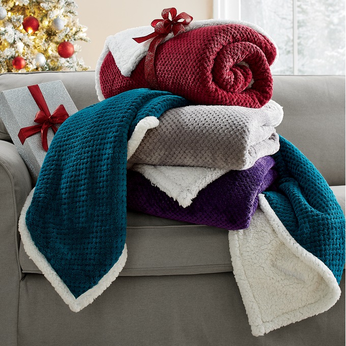 Cozy Textured Fleece Sherpa Reversible Throw, , large