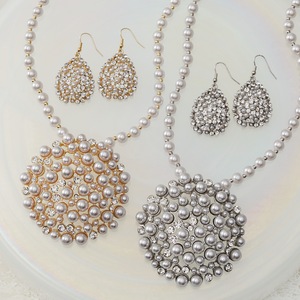 Faux-Pearl/Crystal Cluster Necklace, , large