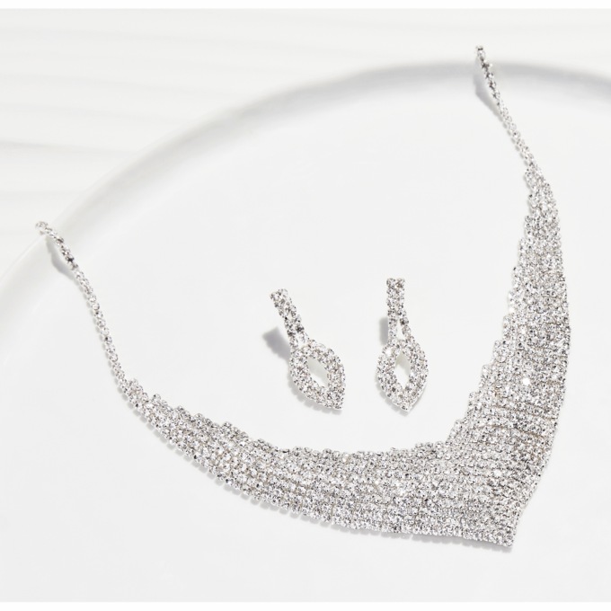 Crystal V-Shaped Bib Necklace & Earring Set, , large
