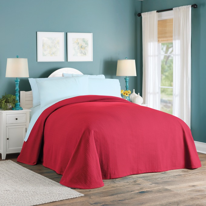 Color Connection Ribcord Bedspread, Red, large
