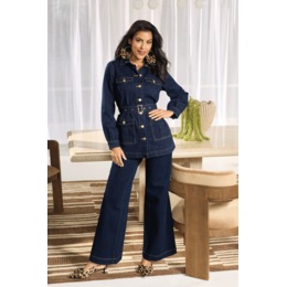 Della Utility-Style Denim Pant Outfit for Women with Pockets and Belt, , large