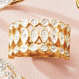 Diamond-Accented 3-Row Art Deco Band, , large