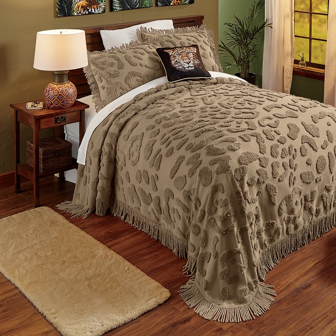 Leopard Chenille Bedspread, Sand, large