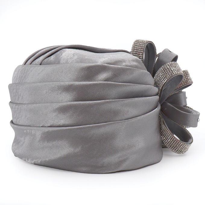 Embellished Satin Flower Turban, , large