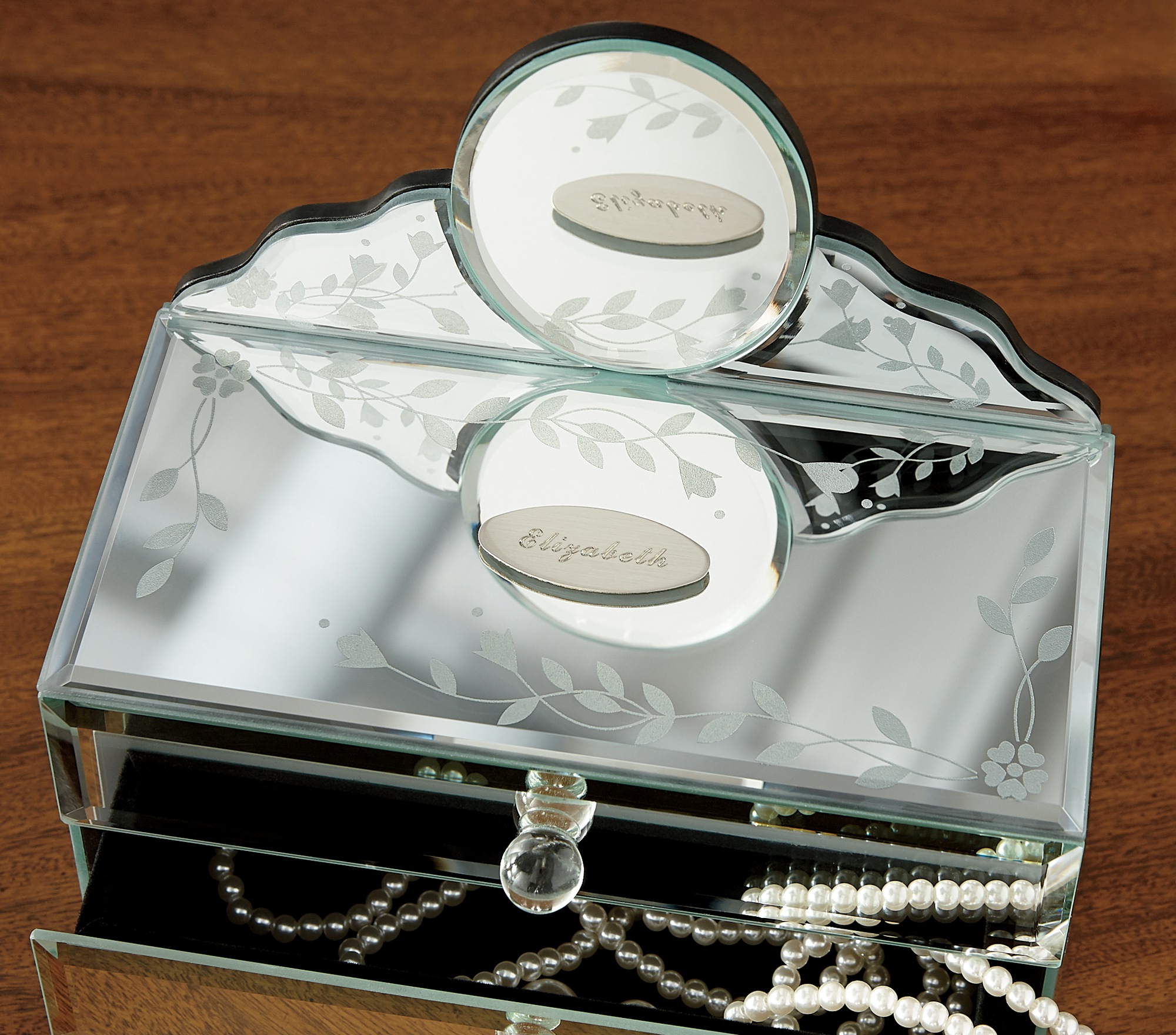 Personalized Mirrored Jewelry Box with Drawers Midnight Velvet