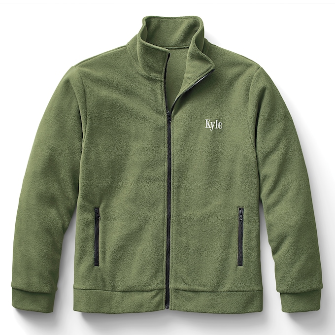 Personalized Men's Fleece Jacket with Front Zipper and Embroidered Name, , large