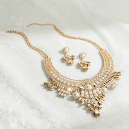 Crystal/Faux-Pearl Necklace &amp; Earring Set, , large