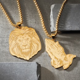 Men&#39;s Goldtone Stainless Steel Theme Pendant, , large