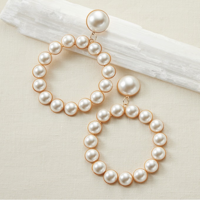 Faux Pearl Drop Hoop Earrings, , large