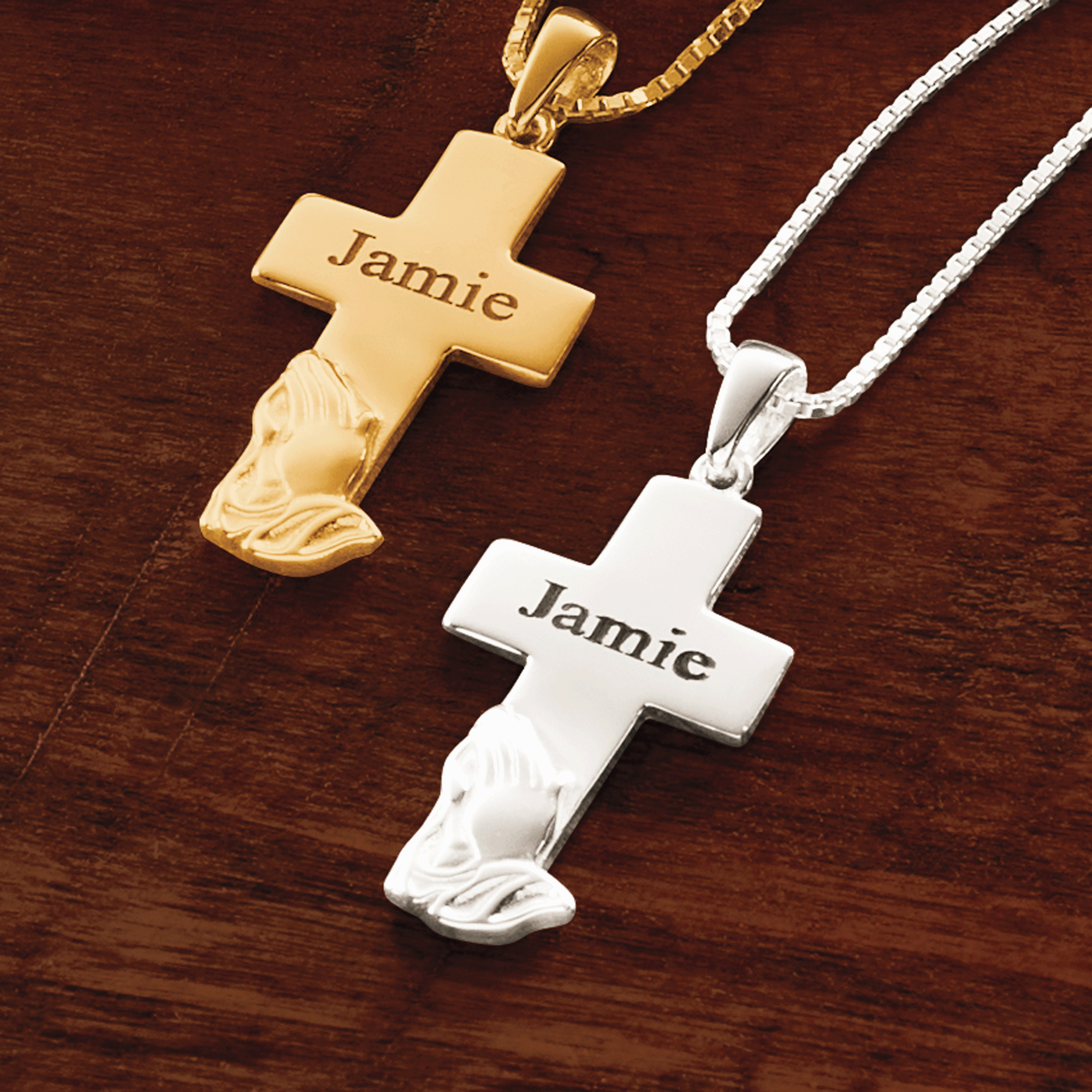 Name Cross Praying Hands Pendant, , large