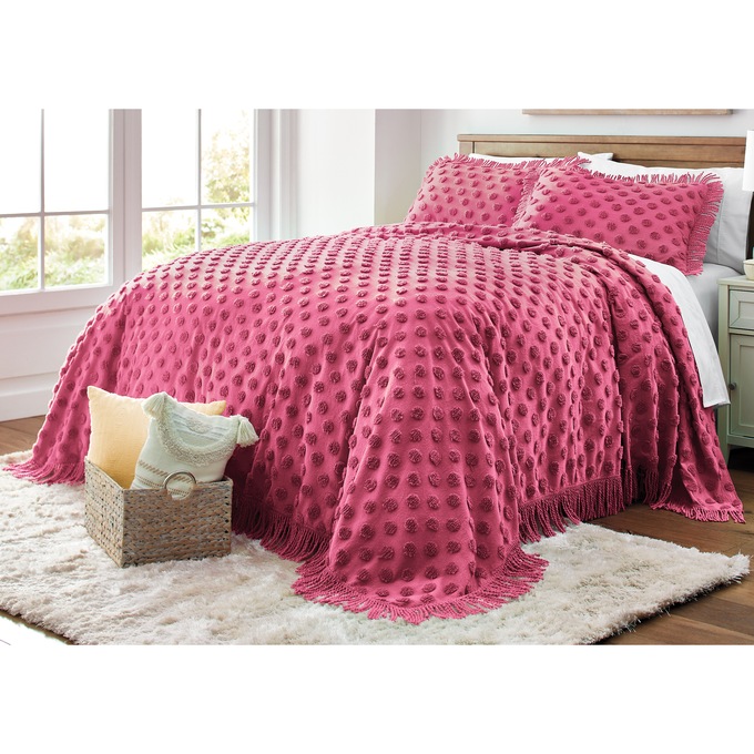 Chenille Dot Sham, Raspberry, large