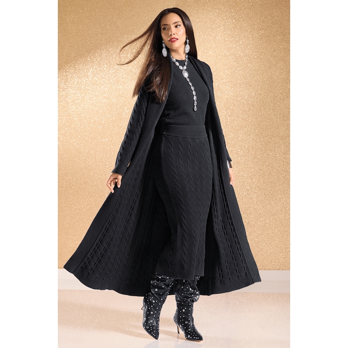 Natisha 3-Piece Textured Sweater Skirt Set with Cardigan and Tank Top, , large