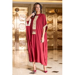 Gracelyn Embellished Maxi Caftan with Metallic Lace and Tassels, , large