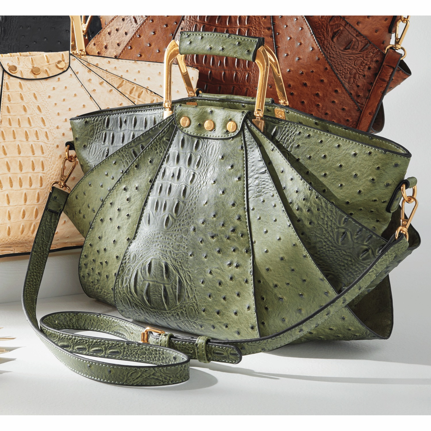 Croco Fan Handbag with Removable Strap | Midnight Velvet