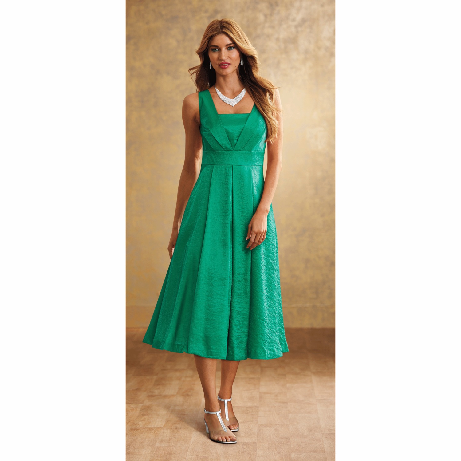 Elegant Fit-and-Flare Sparkling Jacket Dress with 3/4 Sleeve