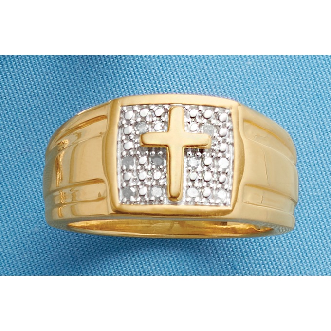 Diamond Men&#39;s Cross Ring, , large