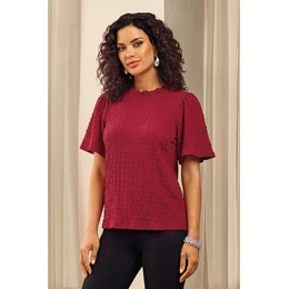 Collins Textured Ruffle-Neck Flutter-Sleeve Top, , large