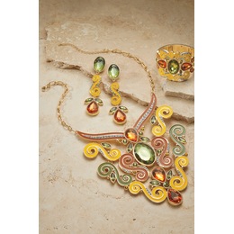 Enamel Scroll Crystal Necklace, , large
