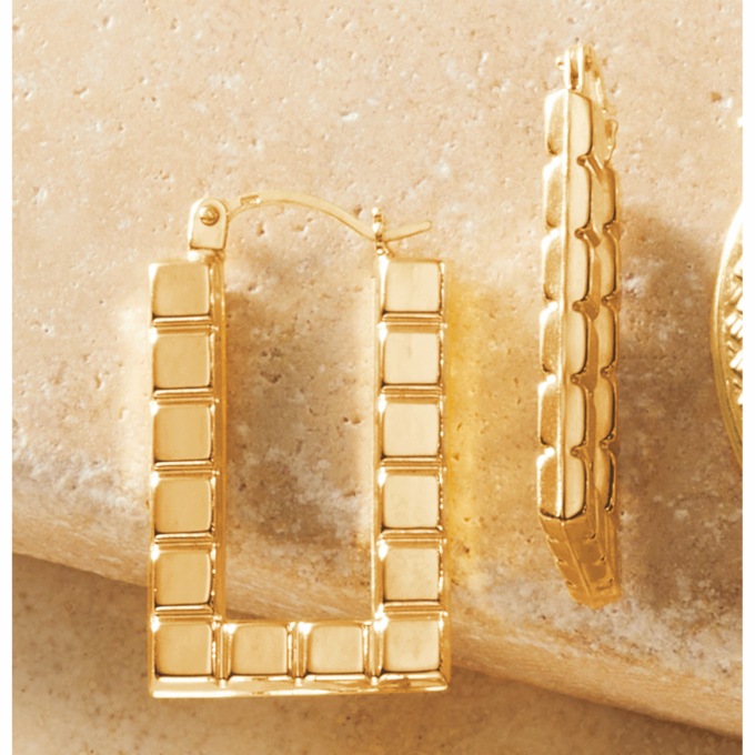 10K Gold Square Rectangle Hoops, , large