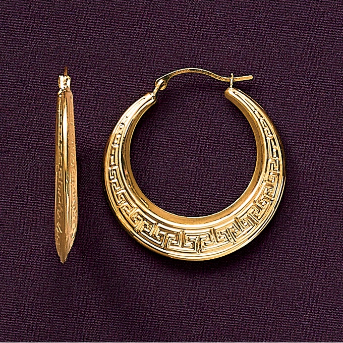 14K Gold Greek Key Hoops, , large