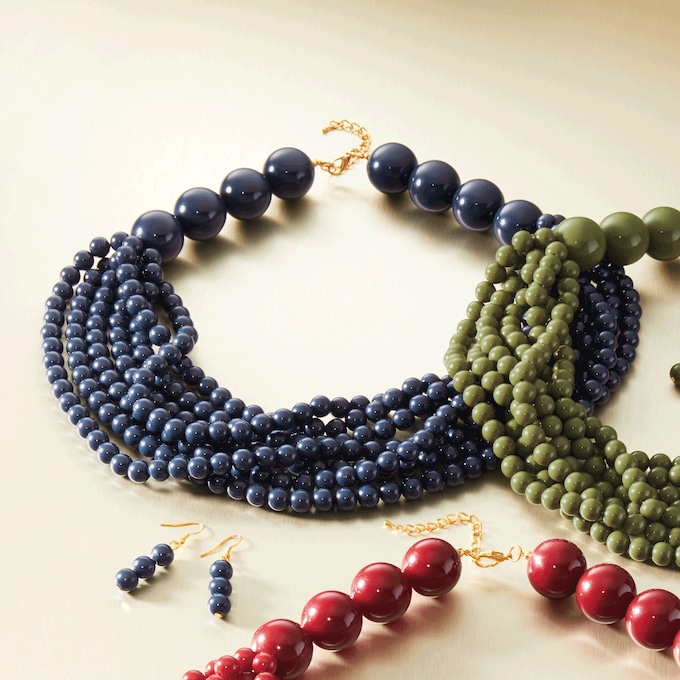 Beaded Multi-Strand Necklace and Earring Set, , large