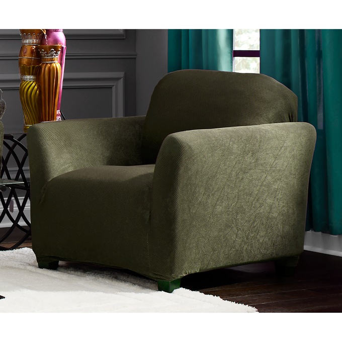 Stretch Pique Slipcover, Forest, large