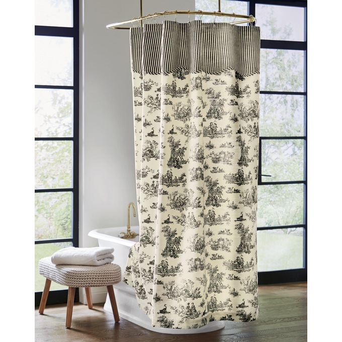 navy toile shower curtain