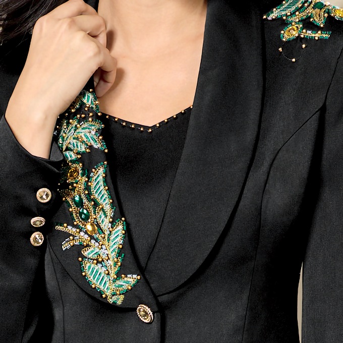 Therese Embellished Wide-Leg Pant Suit for Women with Embroidered Beaded Jacket, , large