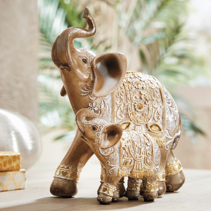 Mom and Baby Elephant Figurine, , large