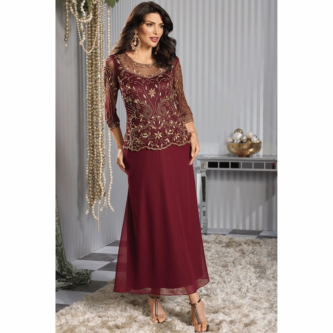 Lamora Beaded-Bodice Gown, , large