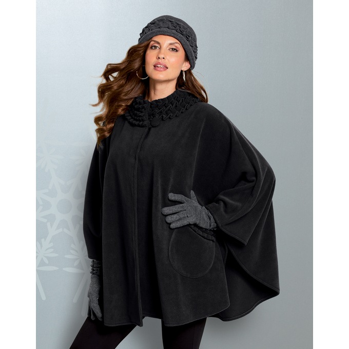 Fleece Ruffle-Trim Cape, , large