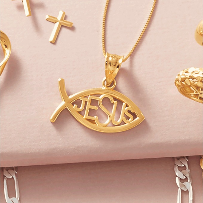 10K Gold Jesus/Fish Pendant, , large