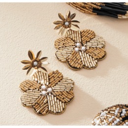 Flower/Seed Bead Earrings, , large