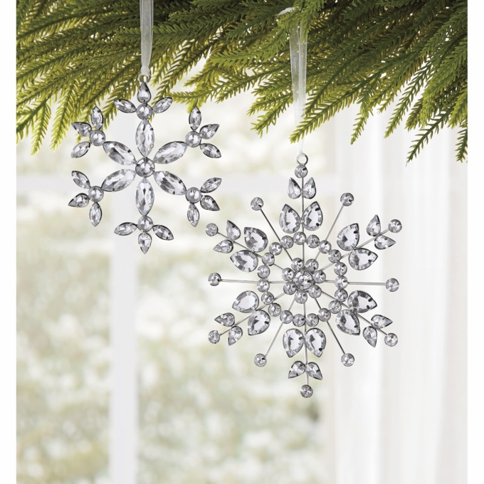 Set of 2 Jeweled Snowflakes, , large