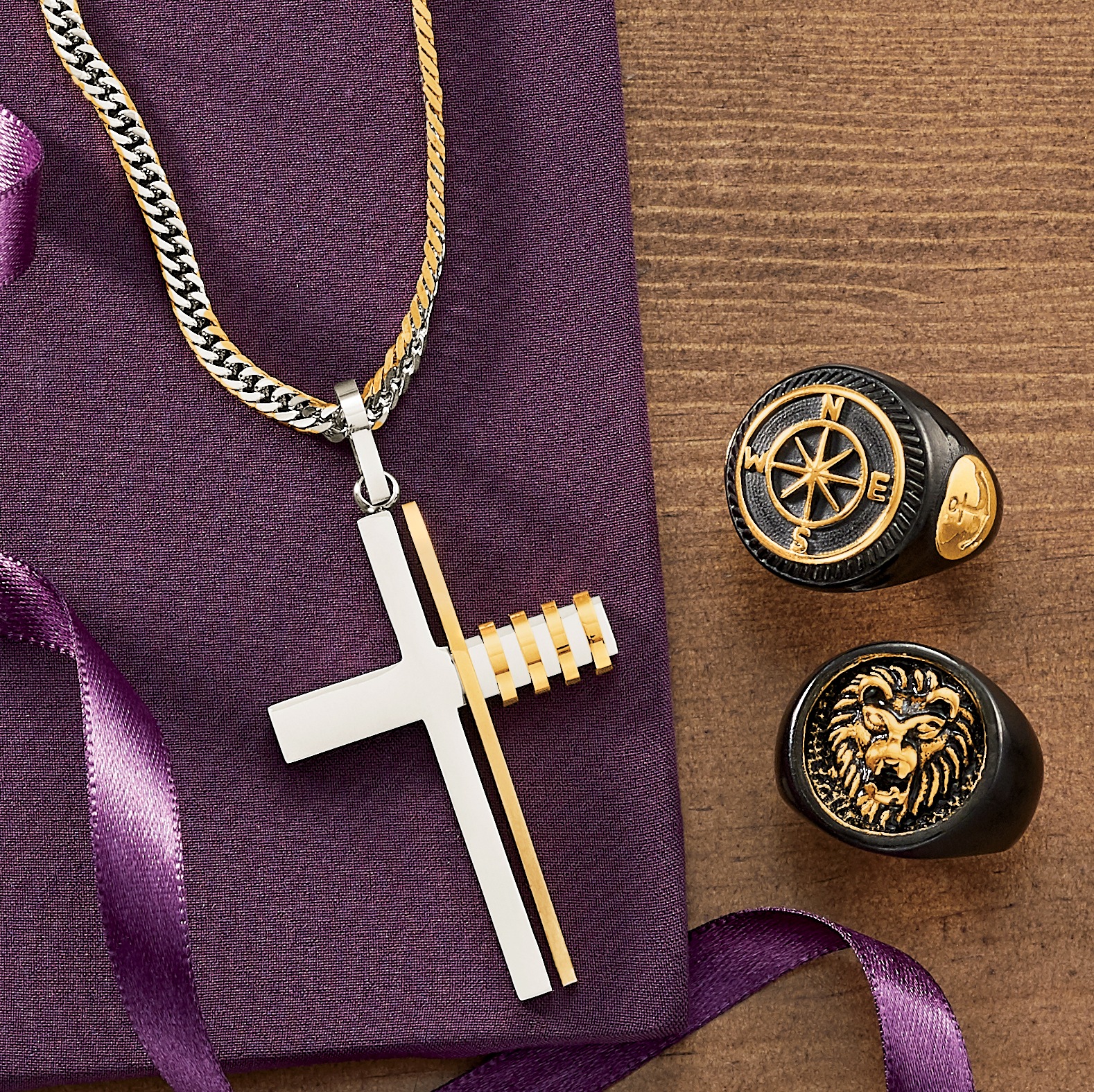 Two-Tone Stainless Steel Cross Pendant 