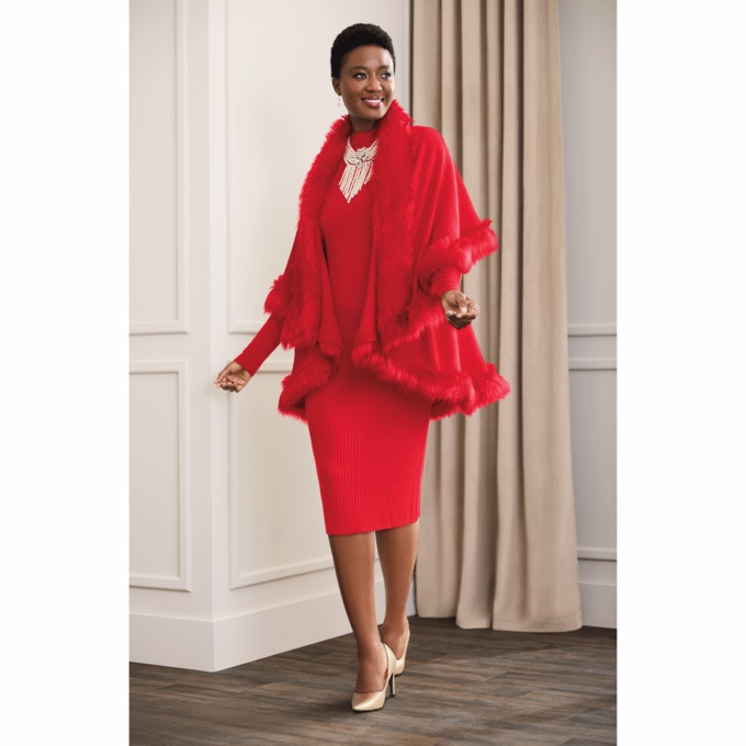 Zelda Knit Cape, Red, large